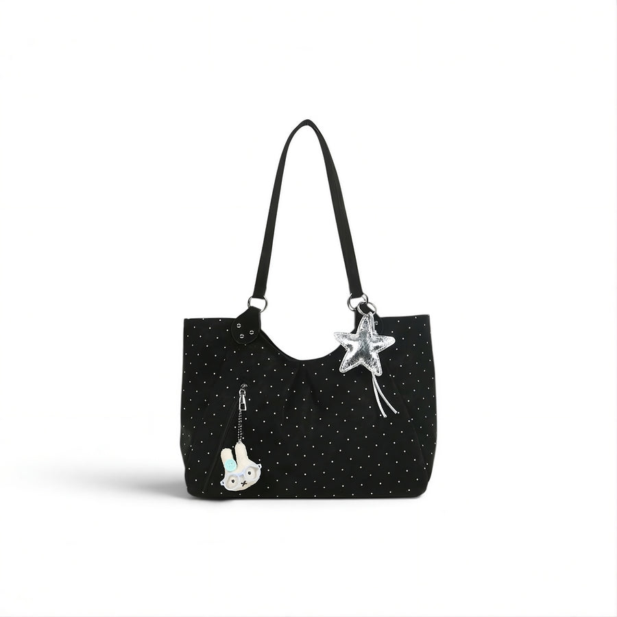 polka dot tote bag black