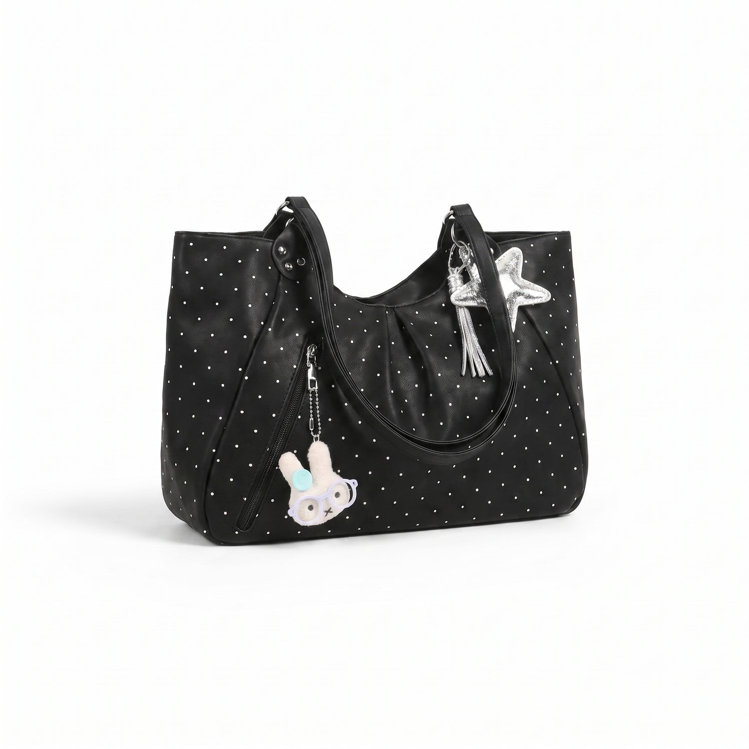 polka dot tote bag black