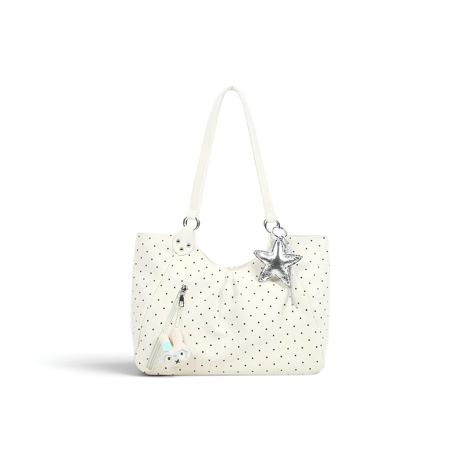 polka dot tote bag white
